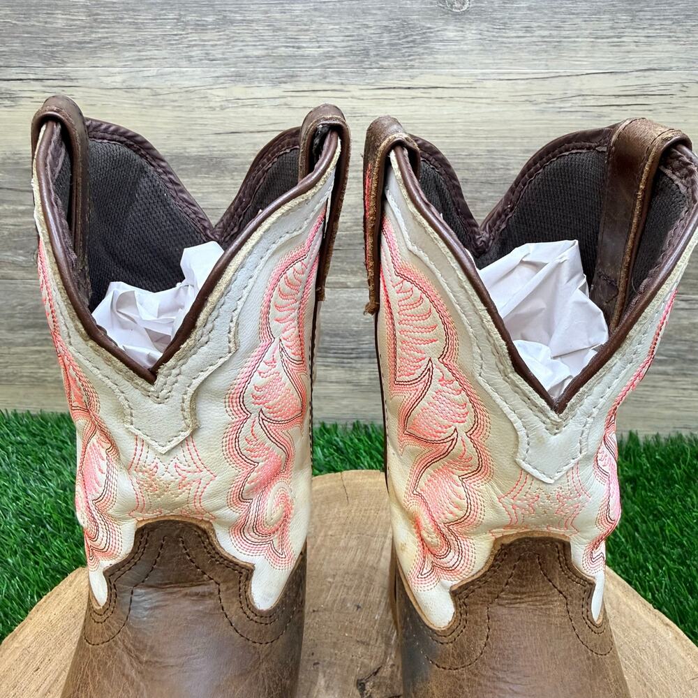 Durango Youth - Size 3M - Brown / White / Pink Square Toe Cowboy Boots DBT0242C - Picture 3 of 12